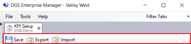 KPI Setup ToolBar