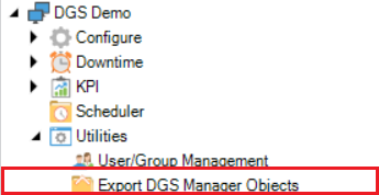 Choosing Export DGS Manager Objects